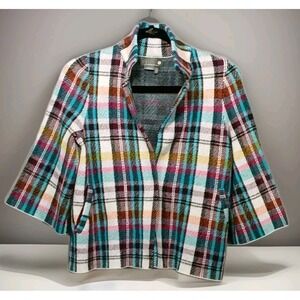 Anthropologie Rosetta Women XS Cropped Plaid Kint Jacket‎  Boho Artsy Chic